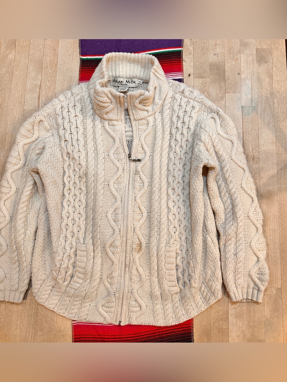 Aran More Cream Cable Zip-Up Cardigan Sweater